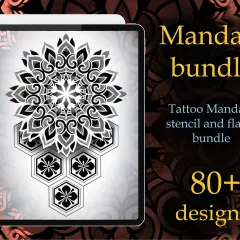 Dotwork Mandala Tattoo Bundle: Über 80 Designs für Schablonen und Flash-Kunst.