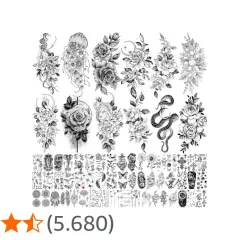 Viele temporäre Tattoo-Motive: Rosen, Schlangen, Quallen, Löwen. Ideal für alle, die den tattoo dauer testen möchten.