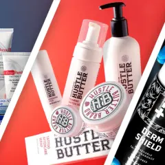 Verschiedene Produkte zur Tattoo-Pflege, darunter Cremes, Lotionen und Bandagen. Diese tattoo schmerzcreme und Pflegeprodukte helfen bei der Heilung.