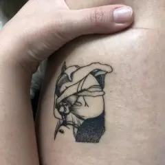 Ein neues silberhaut tattoo, vorher nachher: eine Frau mit bedecktem Gesicht, die weint.