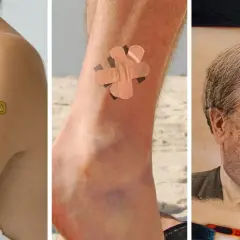 Ein Fischbrötchen-Tattoo auf der Schulter, ein Pflaster-Tattoo am Knöchel und ein Porträt-Tattoo eines Mannes mit Brille – das sind die besten Tattoos für jeden Geschmack.