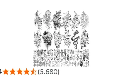 Viele temporäre Tattoo-Motive: Rosen, Schlangen, Quallen, Löwen. Ideal für alle, die den tattoo dauer testen möchten.