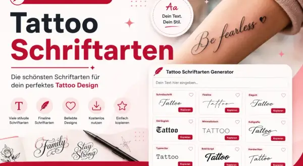 Tattoo-Schriftarten-Generator mit vielen Ideen für dein Datum-Tattoo. Wähle aus Schreibschrift, Kalligrafie und mehr.