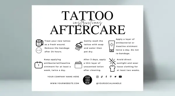 Anleitung zur Nachsorge für grafische Tattoos: Waschen, eincremen, Sonne meiden. So bleibt dein neues Kunstwerk schön.