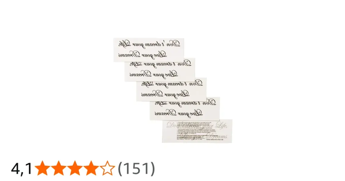 Mehrere Bögen mit der tatto schrift "Live your dreams" auf Englisch.