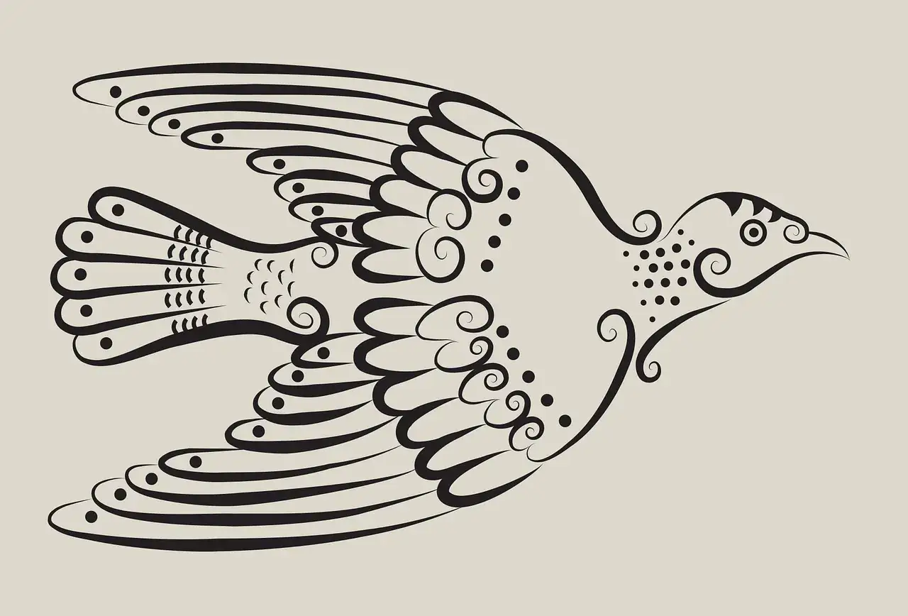 Fliegender Vogel im Tribal-Stil, inspiriert von leichten Tattoos zum selber zeichnen.